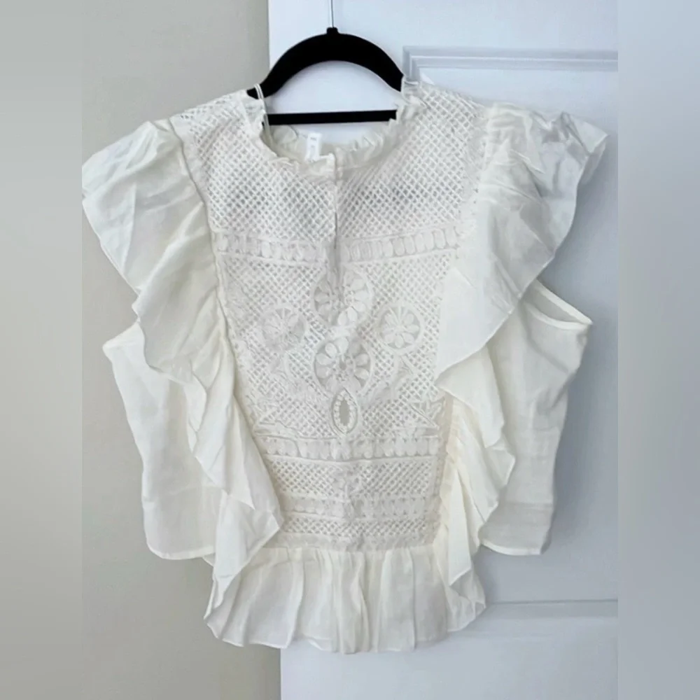 Joie White Embroidered Women's Top Large - Picture 2 of 4